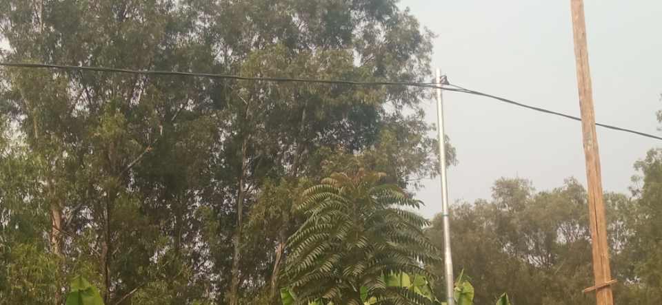 Fils électriques sur un poteau. Photo d'illustration.